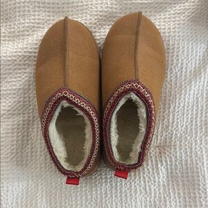 Cozy Brown Slippers with Red Trim